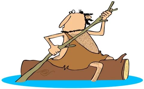 Caveman straddling a log Stock Illustration