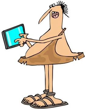 Caveman with a tablet Stock Illustration
