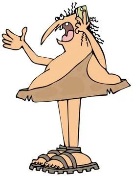 Caveman talking on a cellphone Stock Illustration
