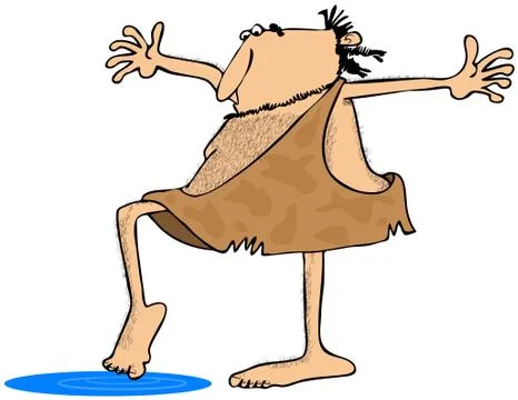 Caveman testing the water Stock Illustration