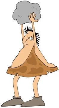 Caveman throwing a boulder Stock Illustration