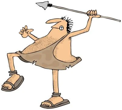 Caveman throwing a spear Stock Illustration