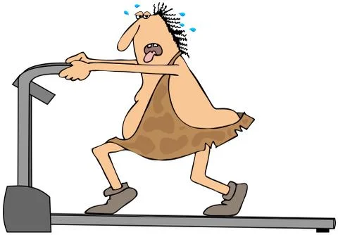 Caveman on a treadmill Illustrazione stock