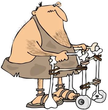 Caveman using a walker Illustrazione stock