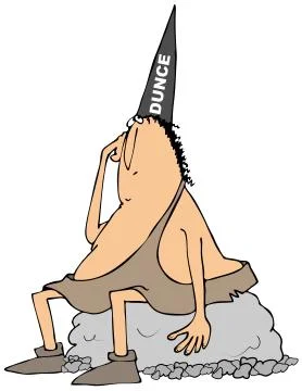 Caveman wearing a dunce hat Stock Illustration