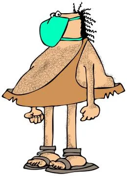Caveman wearing a face mask Stock Illustration