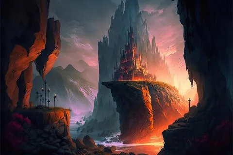 A Cavern On Mountainous Cliffs Stock Illustration