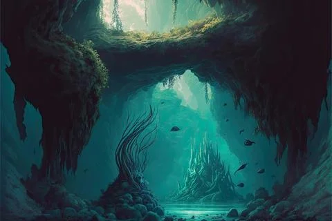 A Cavern In The Ocean Stock Illustration
