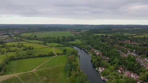 Caversham Aerial view thames shot Reading Berkshire UK Stock Footage 336336003