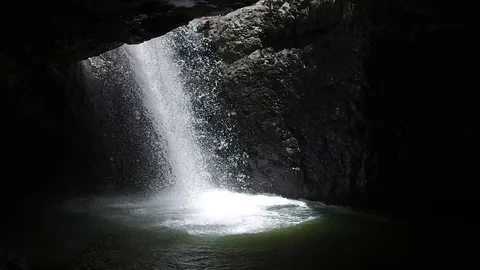 CaveWaterfall SloMo Stock Footage 97423717