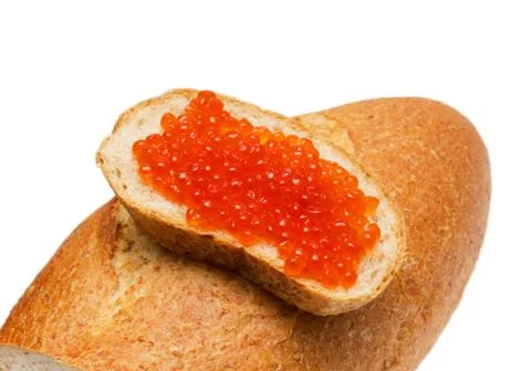 Caviar and bread on a white background Stock Photos