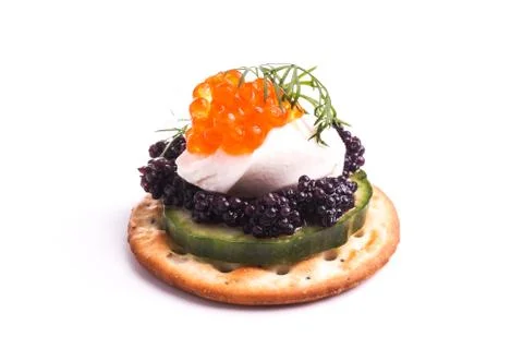 Caviar Appetizer served on crackers Stock Photos