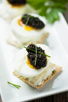 Caviar, egg and crispy bread Stock Photos
