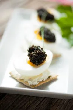 Caviar, egg and crispy bread Stock Photos