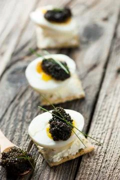 Caviar, egg and crispy bread Stock Photos