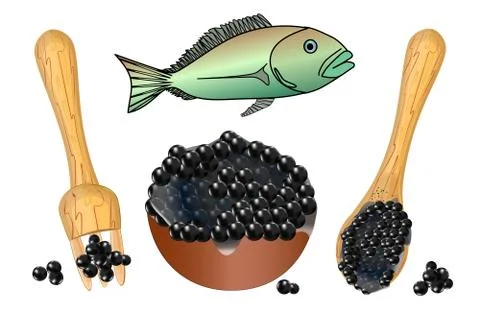 Caviar set isolated on white background. Stock Illustration