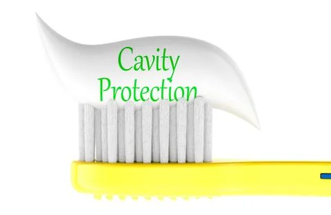 Cavity Protection concept, toothbrush with toothpaste. 3D rendering Stock Illustration