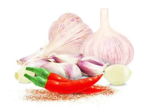 Cayenne pepper with garlic Stock Photos