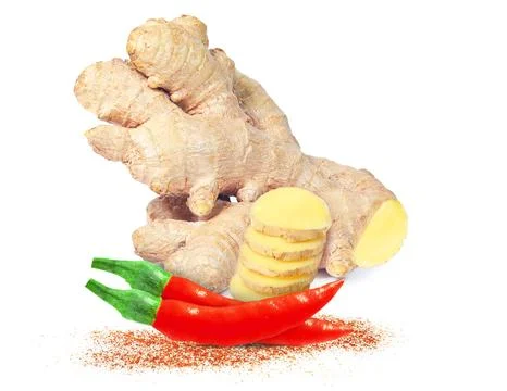 Cayenne pepper with ginger Stock Photos