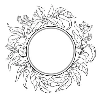 Cayenne Pepper Outline Round Frame. Stock Illustration