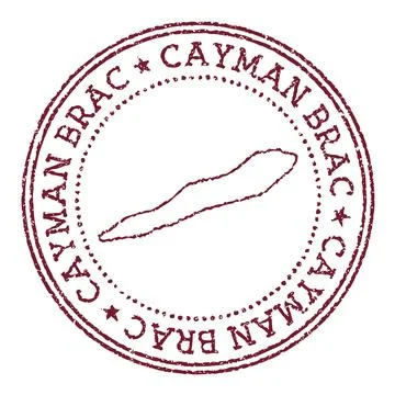 Cayman Brac round rubber stamp with island map. Vintage red passport stamp .. イラスト素材