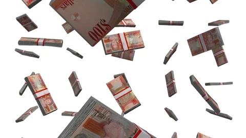 Cayman Islands 100 Dollars Falling Animation on White Screen Video stock 303309545