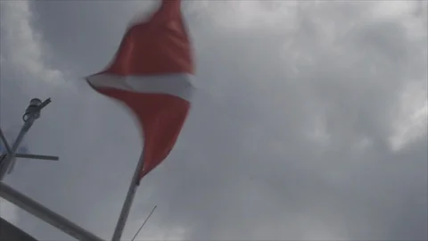 Cayman Islands Dive Flag Waves in Wind Stock Footage 124483460