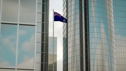 Cayman Islands Flag 3D Render Animation on Pole with City Buildings Stock-Footage 332886101