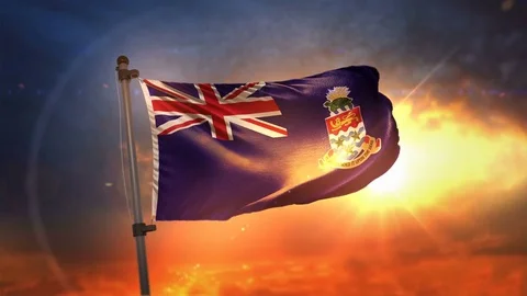 Cayman Islands Flag Backlit At Beautiful Sunrise Loop Slow Motion 4K Stock Footage 76261880