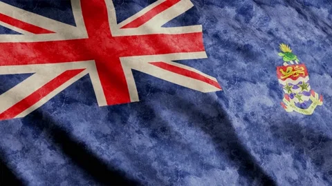 Cayman Islands Flag waving in the wind grunge version Stock Footage 236428628