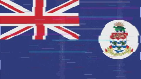 Cayman Islands Glitch Flag Vector - RGB Split Digital Video Frame Design Illustrazione stock