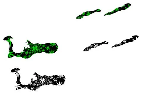 Cayman Islands - map is designed cannabis leaf Stock Illustration