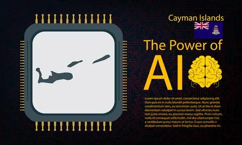 Cayman Islands map with microchip war and AI concept on circuit board, Powe.. 스톡 일러스트