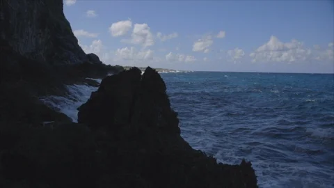 Cayman Islands Pan to Ocean Cliffs Stock Footage 124484728