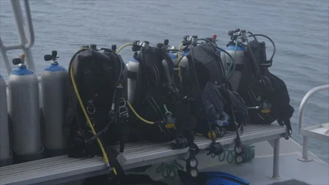 Cayman Islands Rack Focus Dive Boat Scuba Tanks Stock Footage 124484876