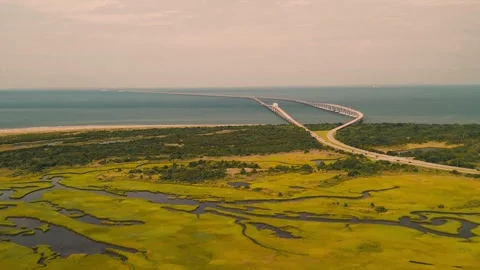 CBBT Chesapeake Bay Bridge-Tunnel Aerial View Stock Footage 344050835