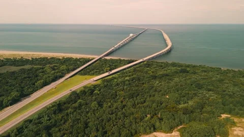 CBBT Chesapeake Bay Bridge-Tunnel Aerial View Stock Footage 344050971