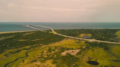 CBBT Chesapeake Bay Bridge-Tunnel Aerial View Stock Footage 344050975