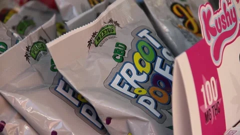 CBD candy products on display Stock Footage 150803770