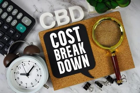 CBD Cost Break Down text with Calculator, alarm clock and magnifying glass .. 写真素材