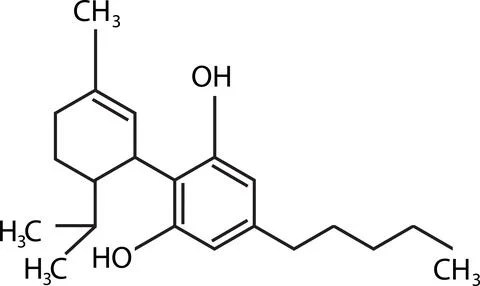 CBD molecular structural chemical formula sign. skeletal formula Stock Illustration