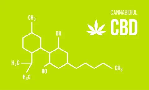 CBD molecular structure illustration on green background. Cannabinol chemistry Stock Illustration