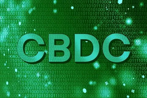 CBDC in green tones made of binary code with depth of field. 3d rendering symbol 스톡 일러스트