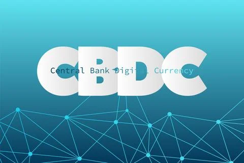 CBDC money on blue gradient background. Central Bank Digital Currency Иллюстрация