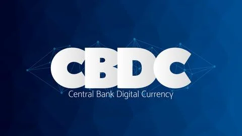 CBDC money on blue gradient background. Central Bank Digital Currency Stock Illustration