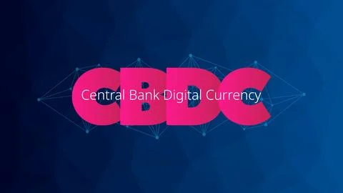 CBDC money. Blue gradient background. Central Bank Digital Currency vector Illustration
