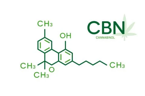 CBN molecular formula. Cannabinol molecule structure on white background. Stock Illustration