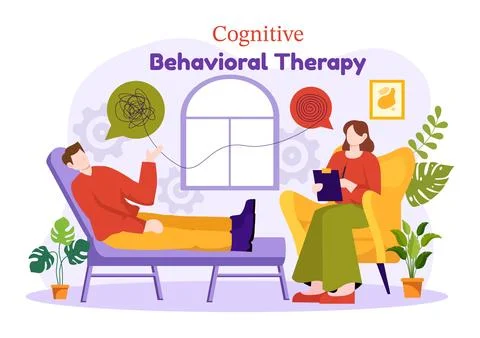 CBT or Cognitive Behavioural Therapy Vector Illustration with Person Manage.. Illustrazione stock