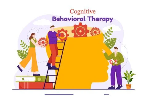 CBT or Cognitive Behavioural Therapy Vector Illustration with Person Manage.. Illustrazione stock