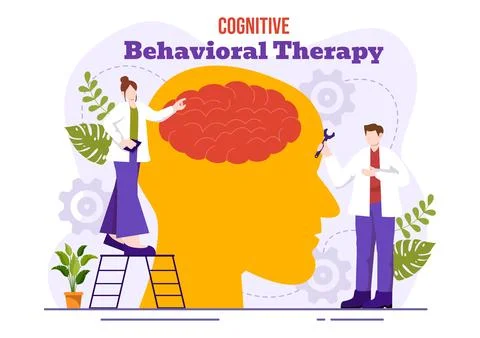CBT or Cognitive Behavioural Therapy Vector Illustration with Person Manage.. Illustrazione stock